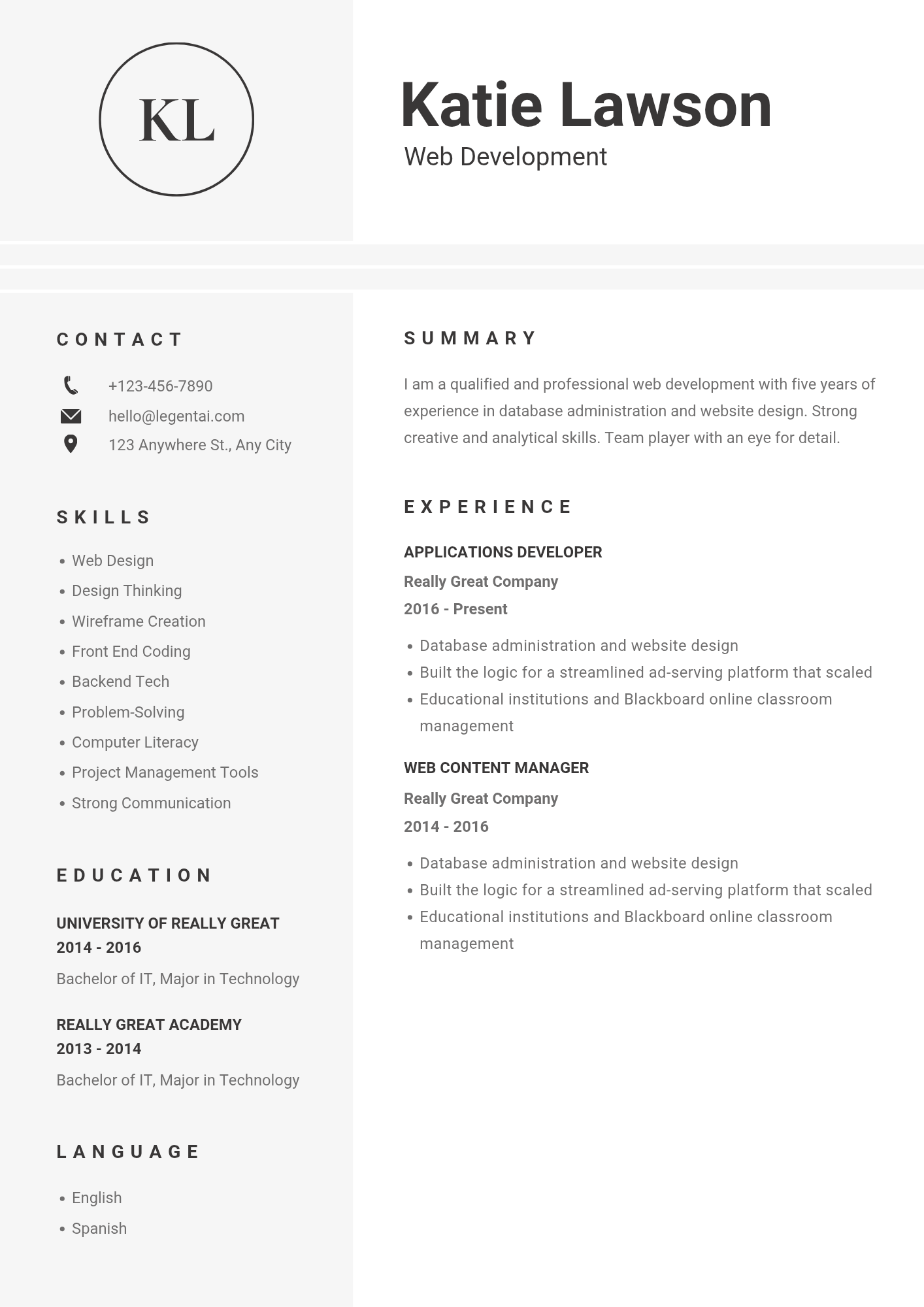Minimalist template preview